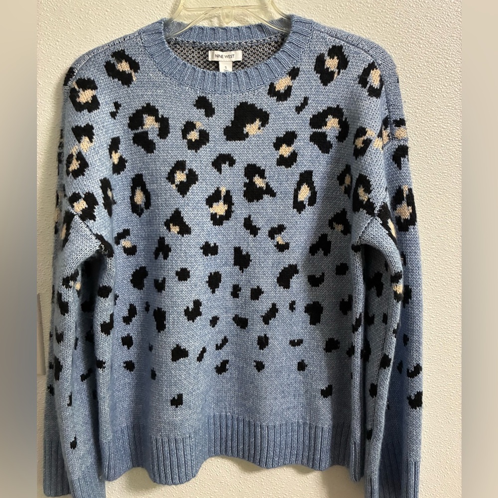Nine West Leopard Print Blue Sweater S NWT